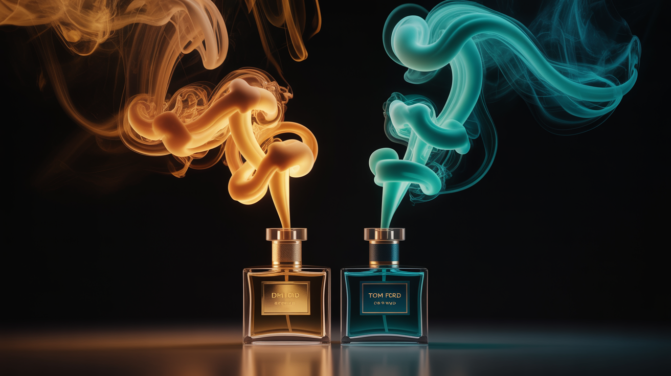 Two perfume scent trails intertwining
