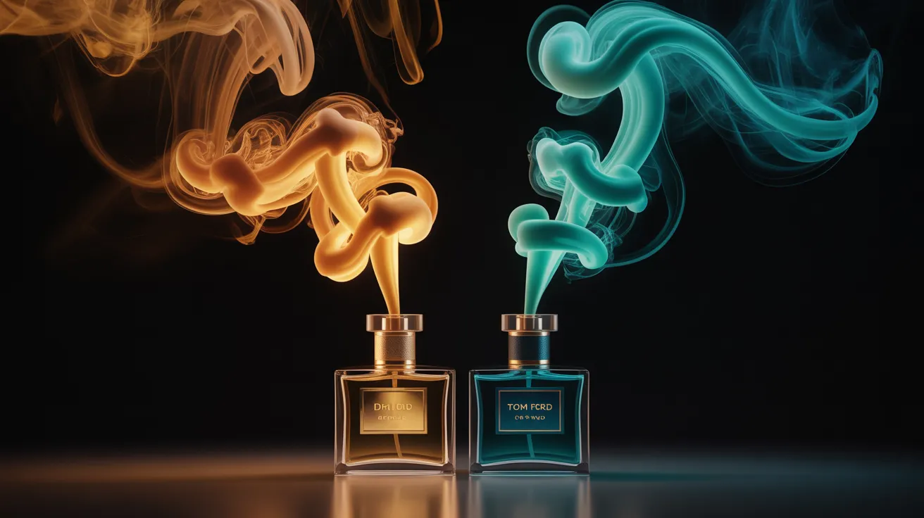 Two perfume scent trails intertwining