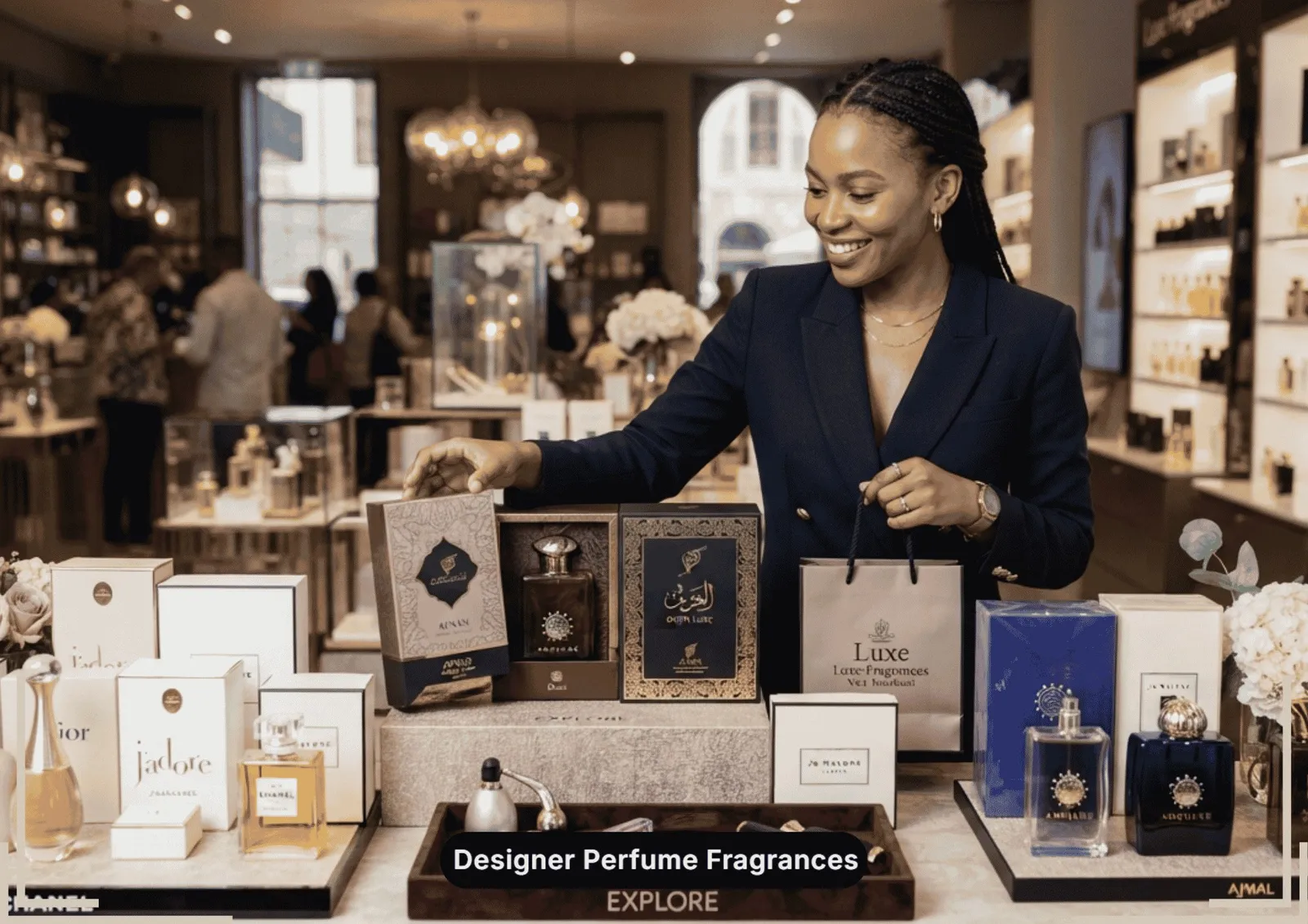 A shopper choosing an authentic Arabian perfume in a South African fragrance boutique