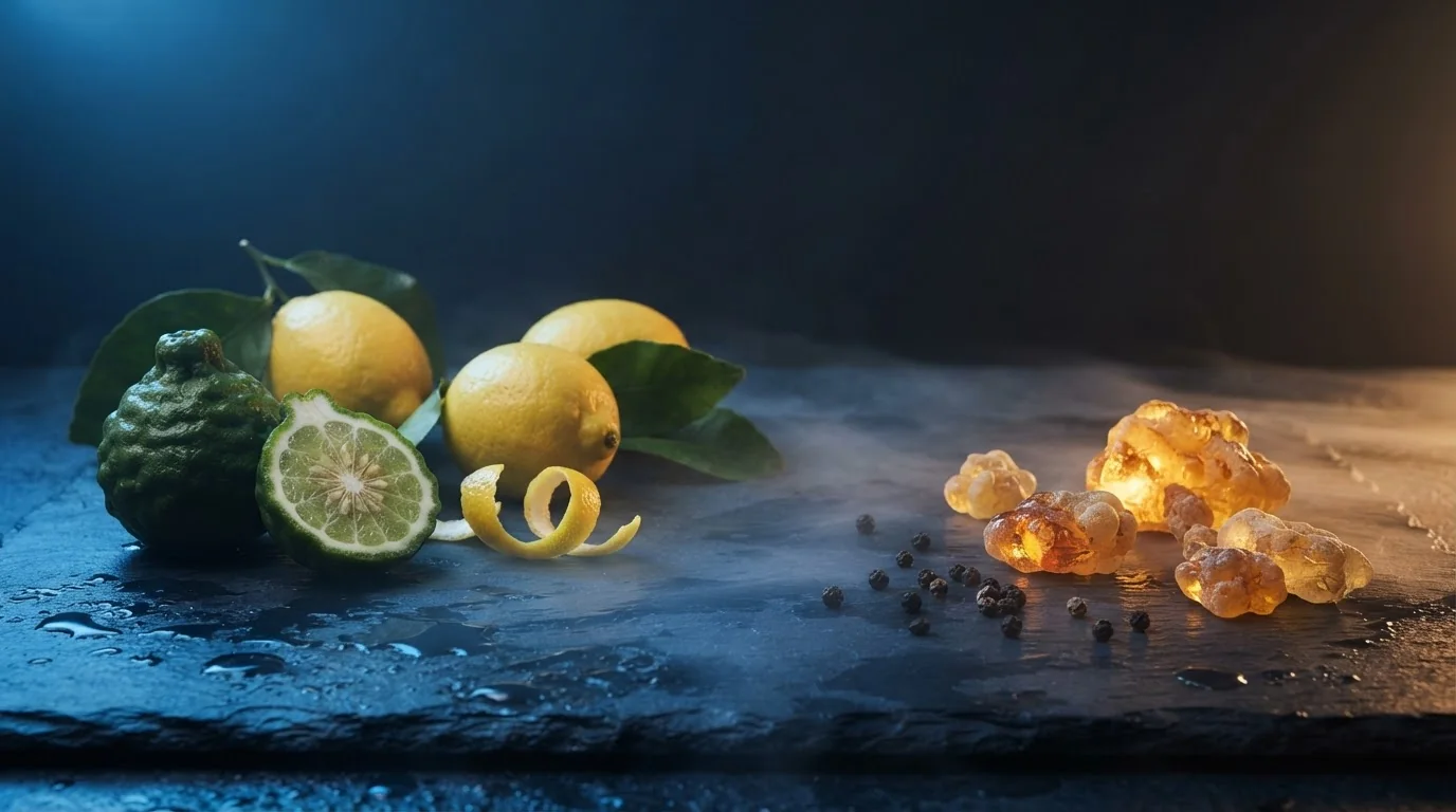 Bergamot, lemon and amber resin on wet slate, the notes behind blue fragrances for men