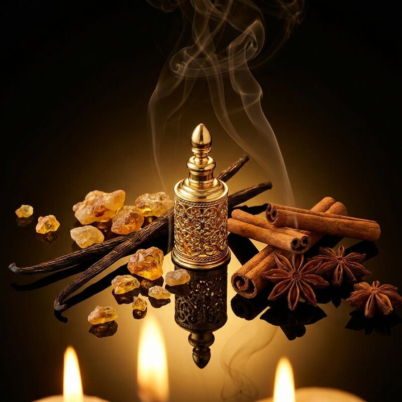Oriental fragrance family — Rich amber, spiced vanilla, and intoxicating incense.