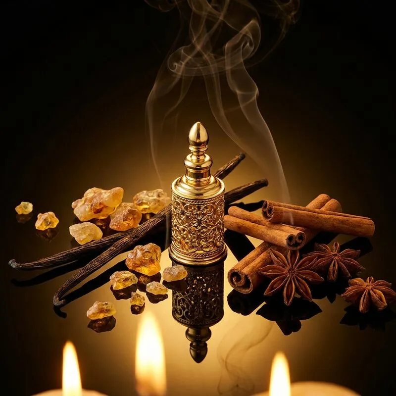 Oriental fragrance family — Rich amber, spiced vanilla, and intoxicating incense.