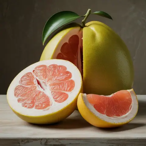 Pomelo — Large citrus, less sharp than grapefruit